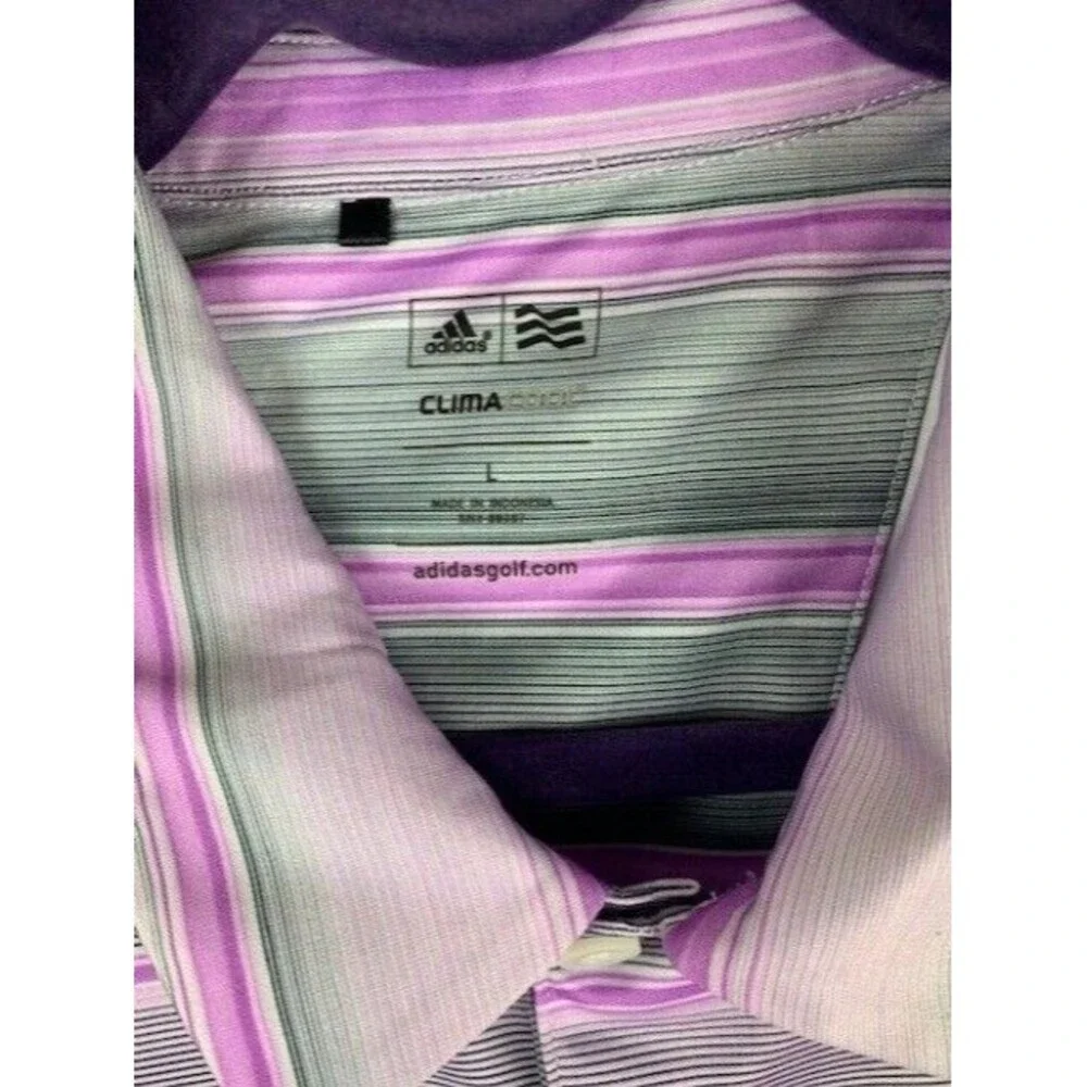 Adidas Size L Mens Golf Shirt Polo Purple Black Gray Stripe Short Sleeve
